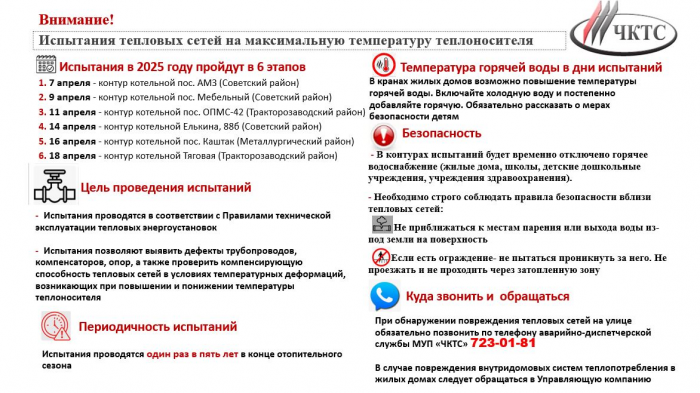 В Челябинске пройдут испытания тепловых сетей на максимальную температуру теплоносителя
